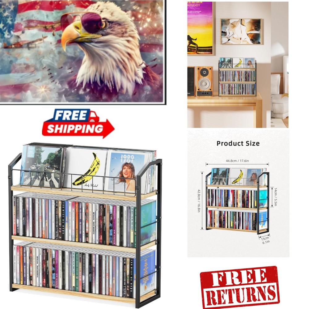 Compact 3-Tier Display Shelf for CD Storage - Modern Iron Design - 123 Capacity