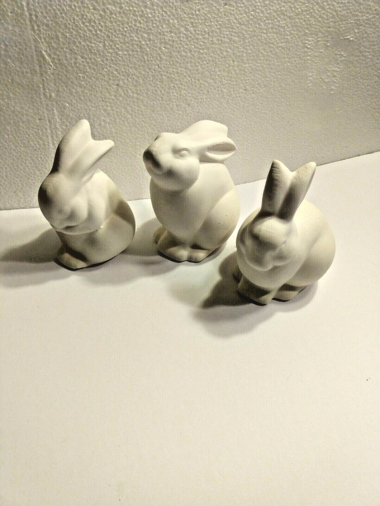 3 Modern Bunnies Ready to Paint Ceramic Bisque