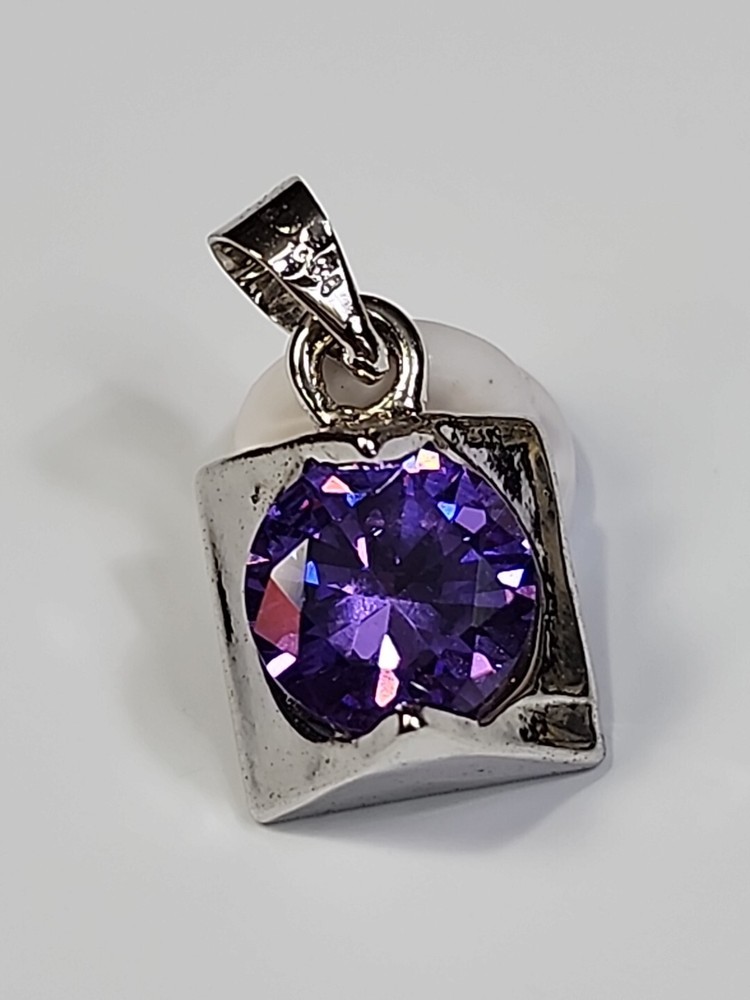 Amethyst Pendant Silver Color Metal