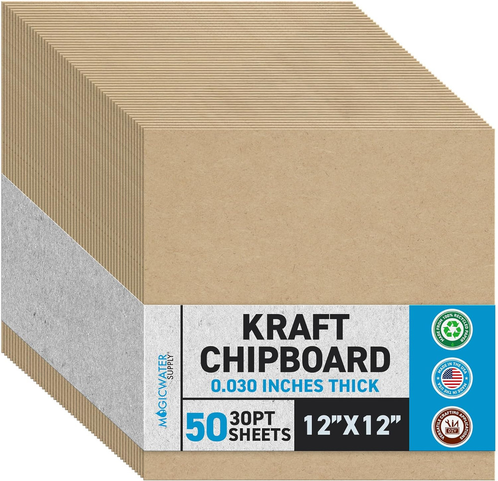 Magicwater Chipboard Sheet for DIY Projects - 12X12 Inch - 50 Pack - 30 Pt - Hea