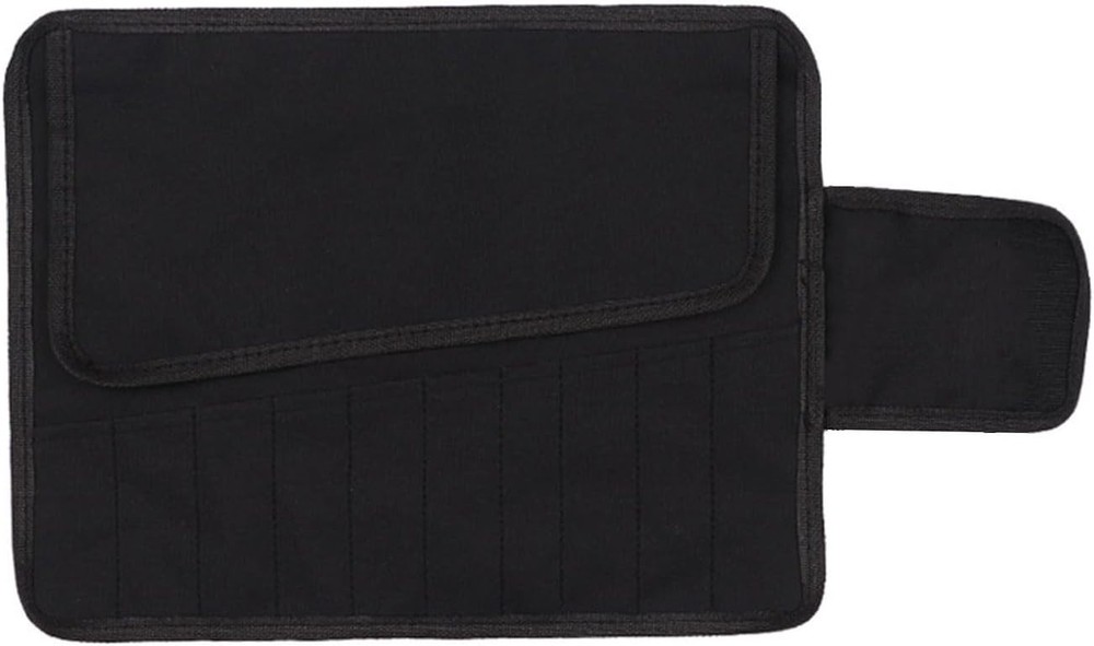 Compact Tool Roll-Up Pouch with Multiple Pockets for Small Accessories - Black