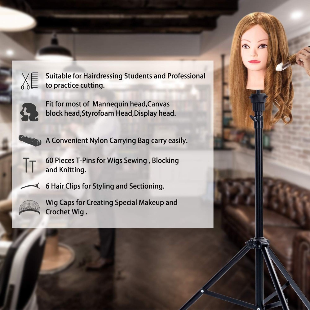 Adjustable Wig Stand Tripod with Reinforced Holder & Training Accessories