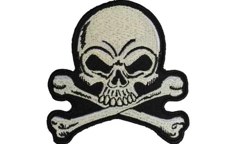 SKULL AND CROSS BONES EMBROIDERED IRON ON PATCH