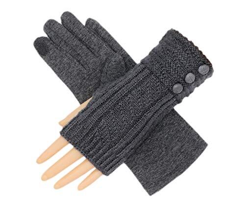 Winter Warm Knit Fingerless + Touchscreen Texting Thick Cotton Full Dark Grey