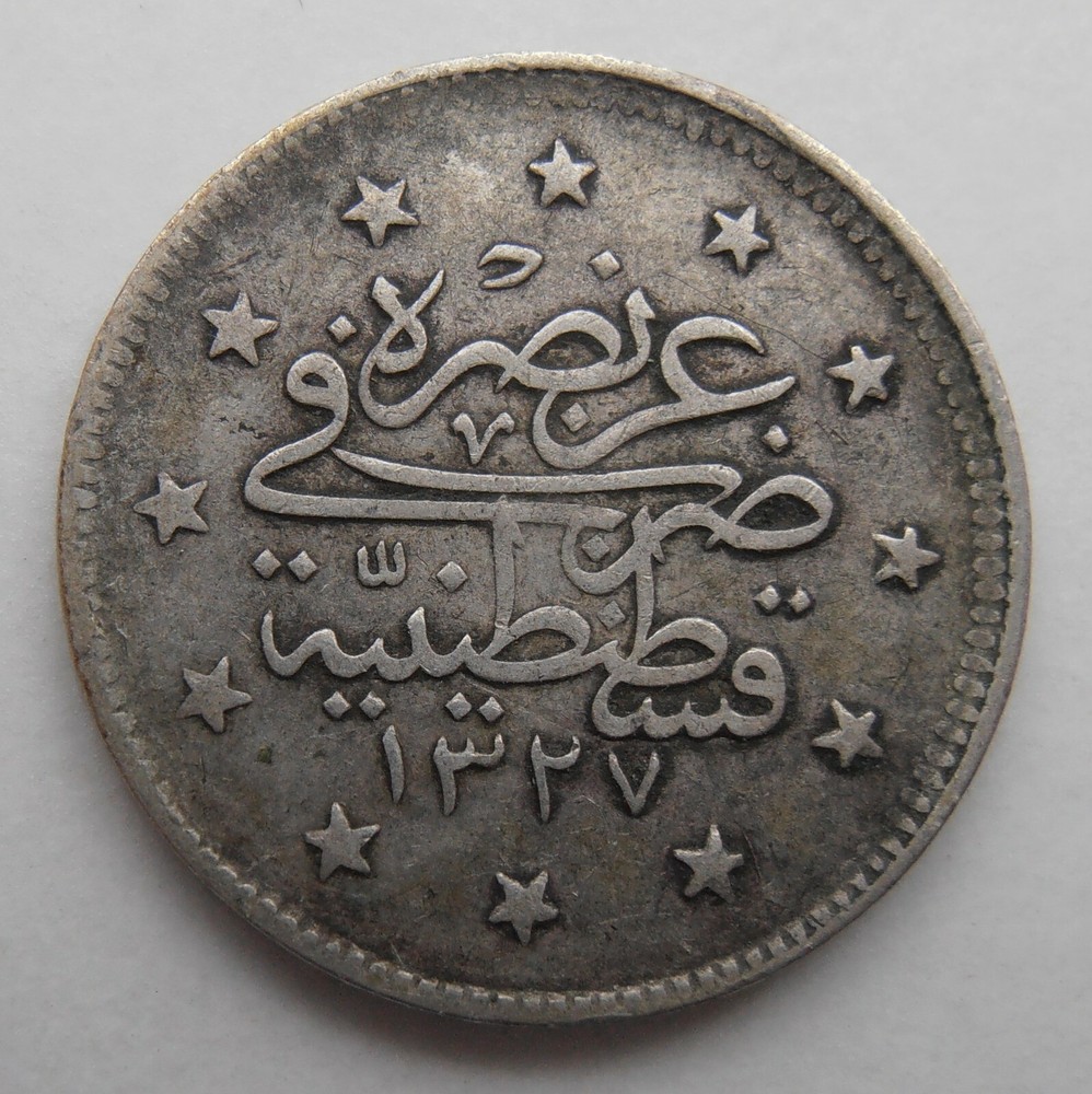 TURKEY 2 KURUS SILVER COIN 1327 YEAR 3 1911