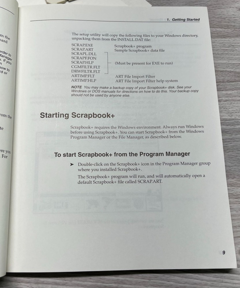 Scrapbook+ Version 2.2 Floppy Disk Software Instructions 1992 Central Point