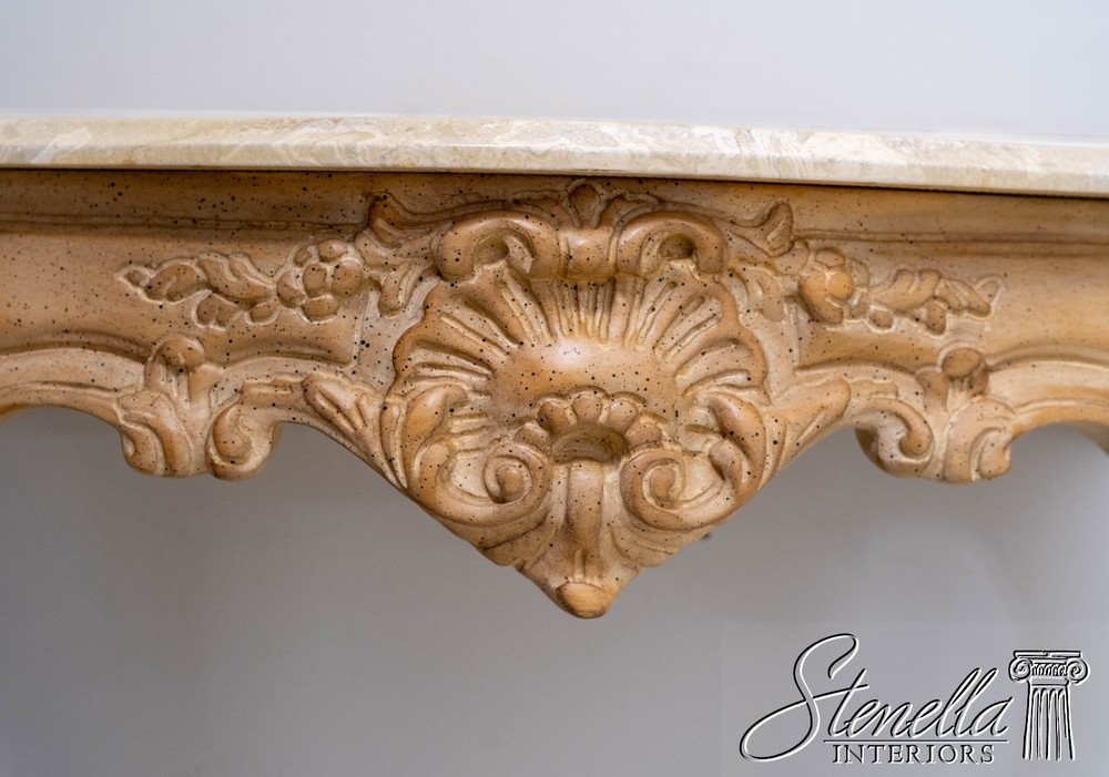 70657: French Marble Top Carved Base Console Hall Table