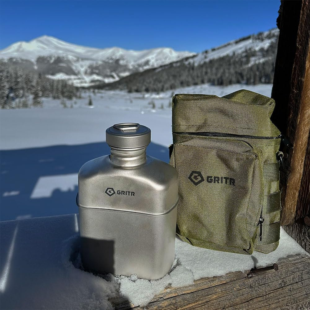 Titanium Canteen Mess Kit | Compact Portable Camping Open Fire Cookware Set for
