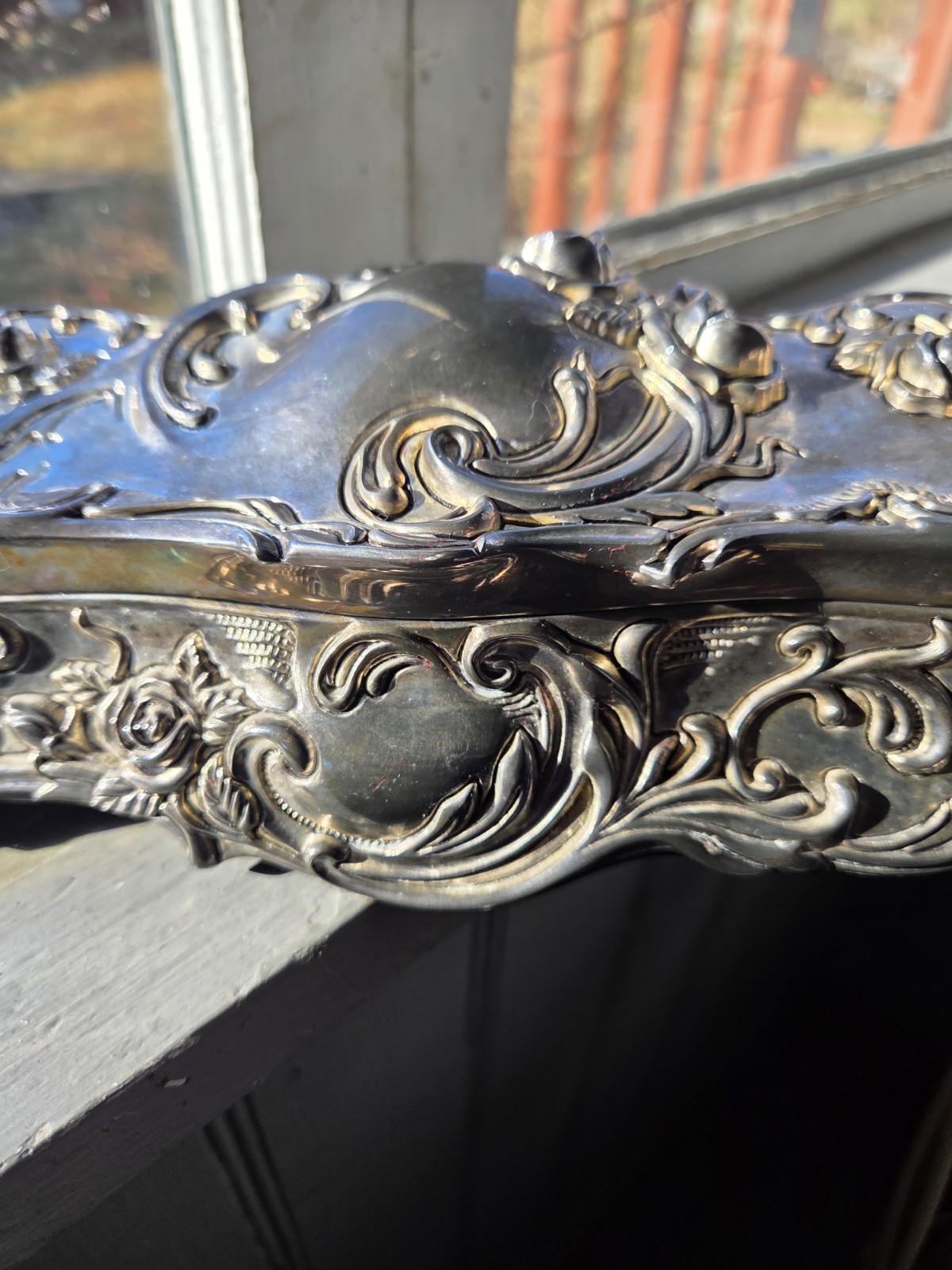 Vintage Wallace Silverplated Art Nouveau Jewelry Musicbox 1950-1960s Coffin Shap