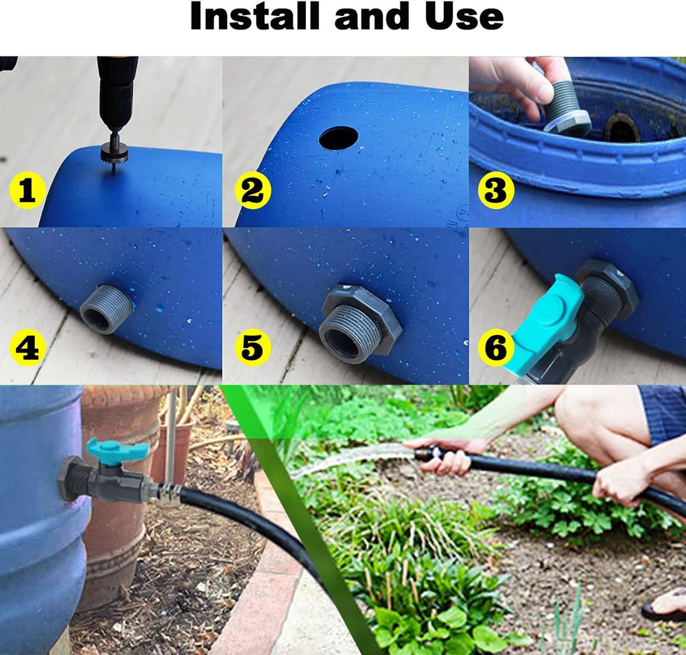 Rain Barrel Spigot Kit 1/2"(Diameter 20 Mm) PVC Bulkhead Fitting with Ball Valve