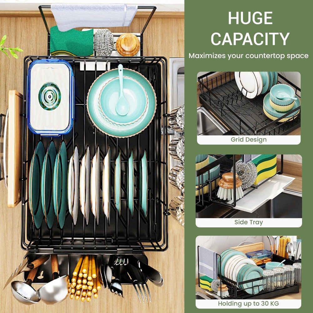 1 Tier Dish Drying Rack with Drainboard – Rust Resistant Iron Kitchen Dish Ra...