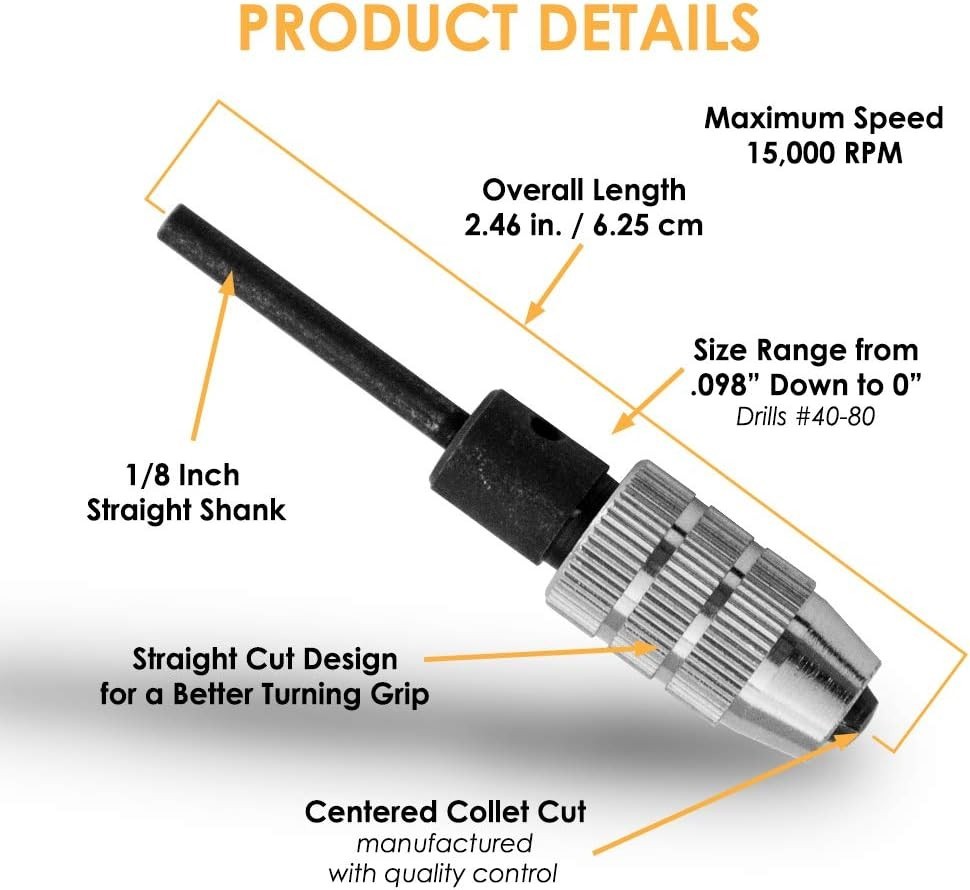 Micro Drill Chuck Adapter - Keyless, Lightweight, 3 Collets for Ultimate Control