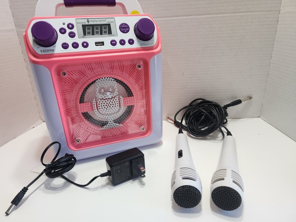 Singing Machine Groove Mini Bluetooth Karaoke System Pink w/ 2 Mics Tested