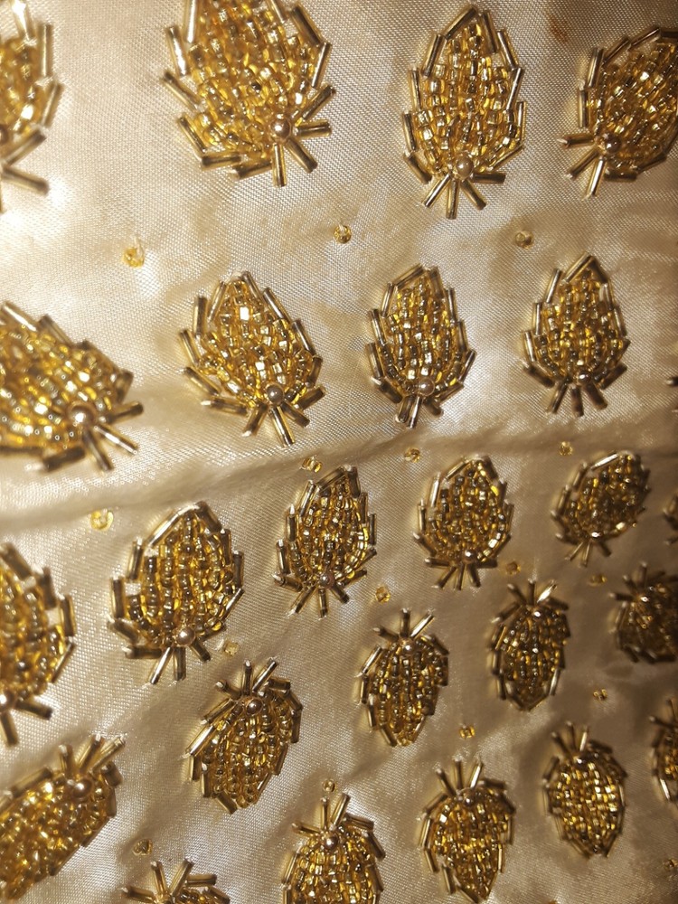 Vintage Gold Beeded Folding Clutch, Ball Snap, Silk material