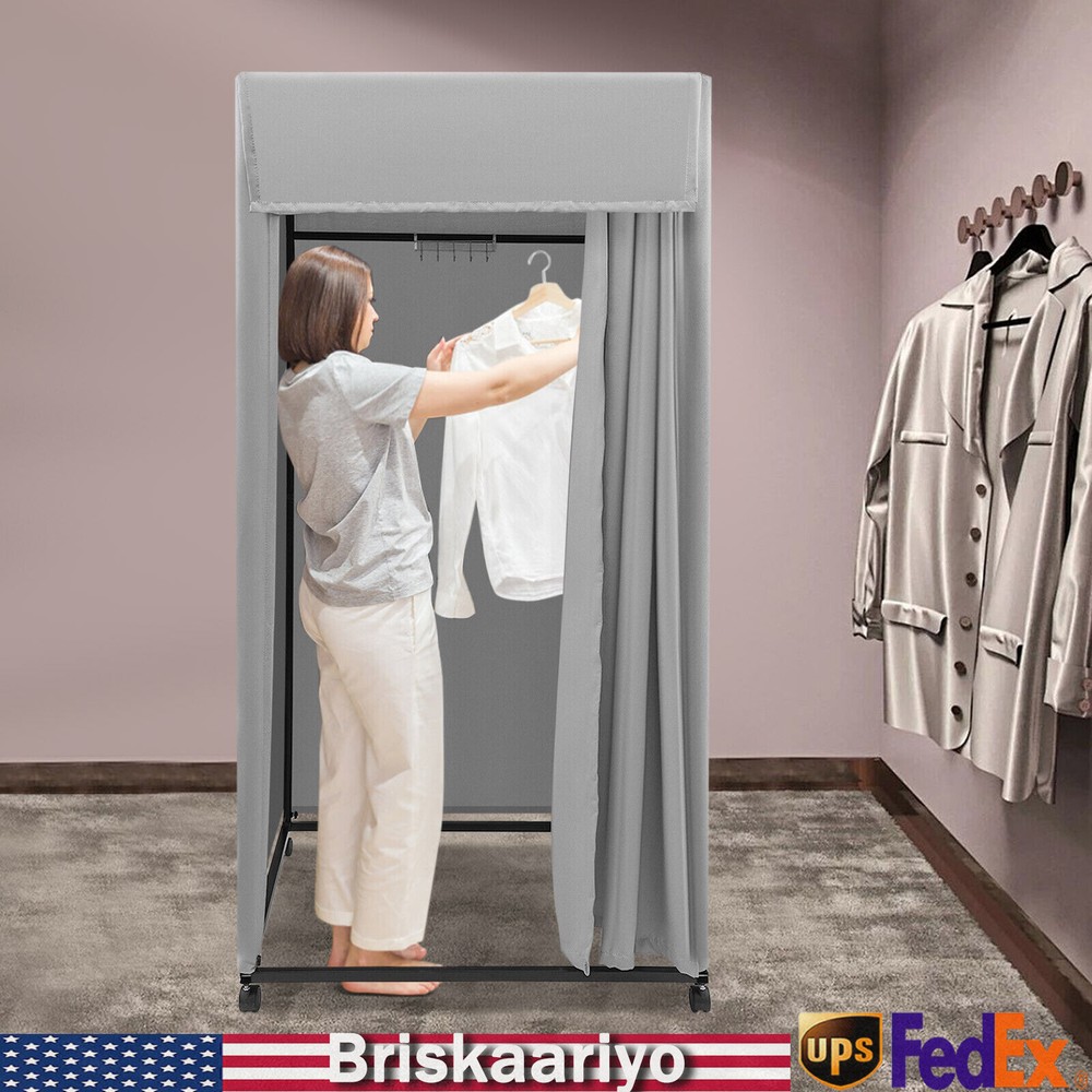 Mobile Fitting Room Portable Dressing Room Frame With Curtain & Hook Gray Color