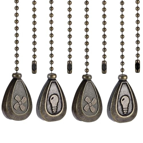 4 Pack Bronzed Ceiling Fan Pull Chain Extension, 12 Inches Classic Drop Shaped