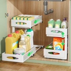 2Tier Under Sink Organizer, Pull Out Space Saving Rack for Kitchen Pantry