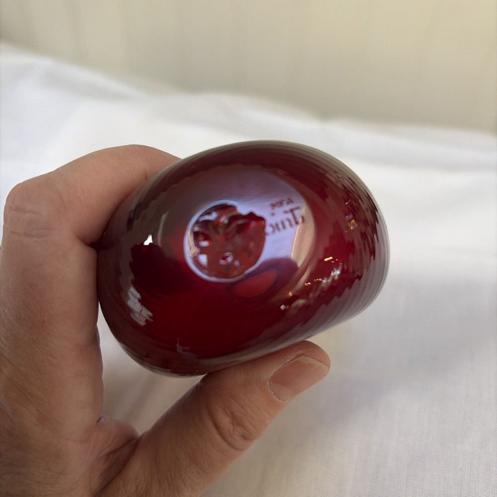 Blown Glass Deep Red Swirl Pattern Mini Flask Signed Pairpoint 4” Tall