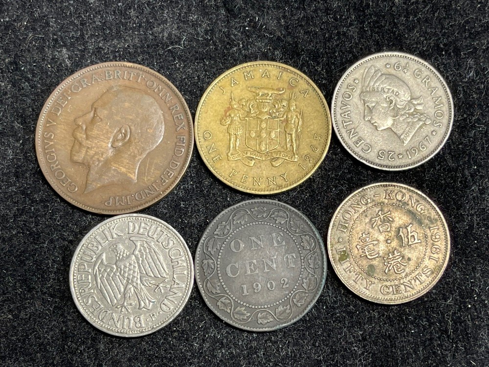 Assorted 6 World Foreign Coins Lot