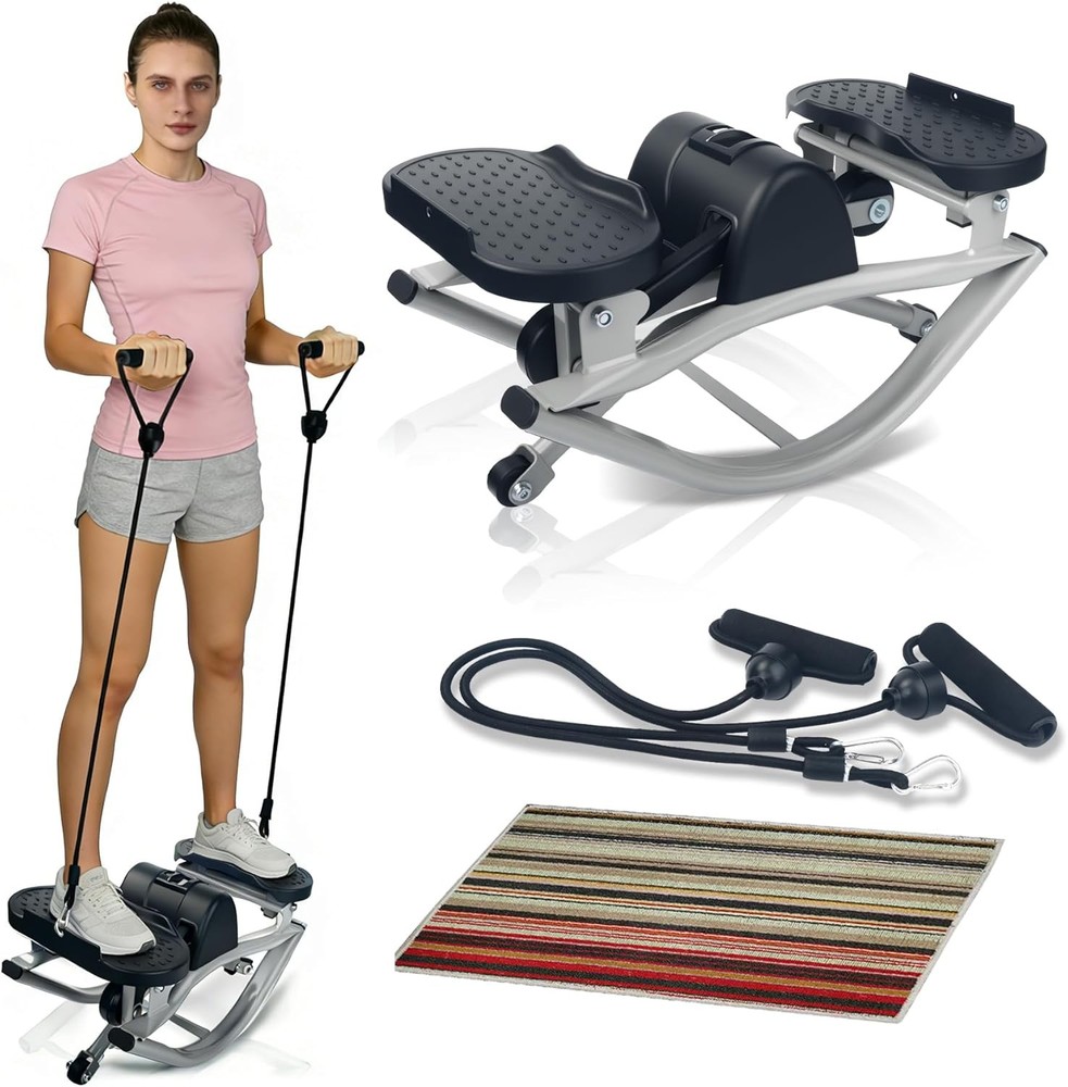 Lateral Rocking Stepper Exercise Machine with Resistance Bands, Low-Impact Home