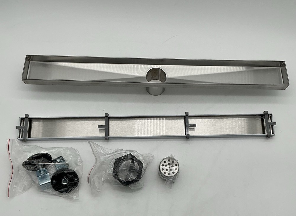 Linear Shower Drain, 24 Inch Invisible 2 in 1 Tile Insert&Flat Cover, (open Box)