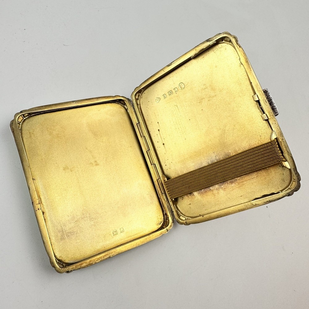 Boxed Antique Solid Silver Green Guilloche Enamel Cigarette Box & Compact Adie