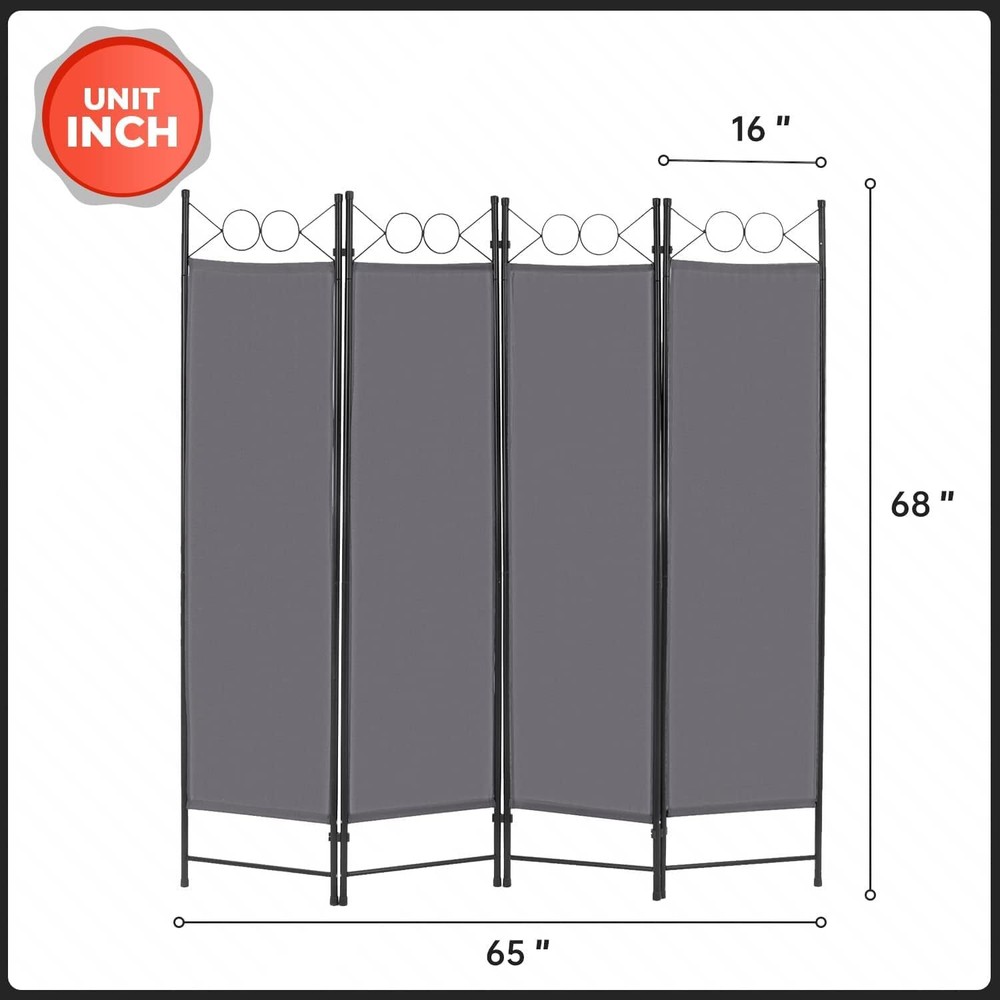 4 Panel Room Divider 6FT Steel Frame Screen Folding Privacy Divider Freestanding