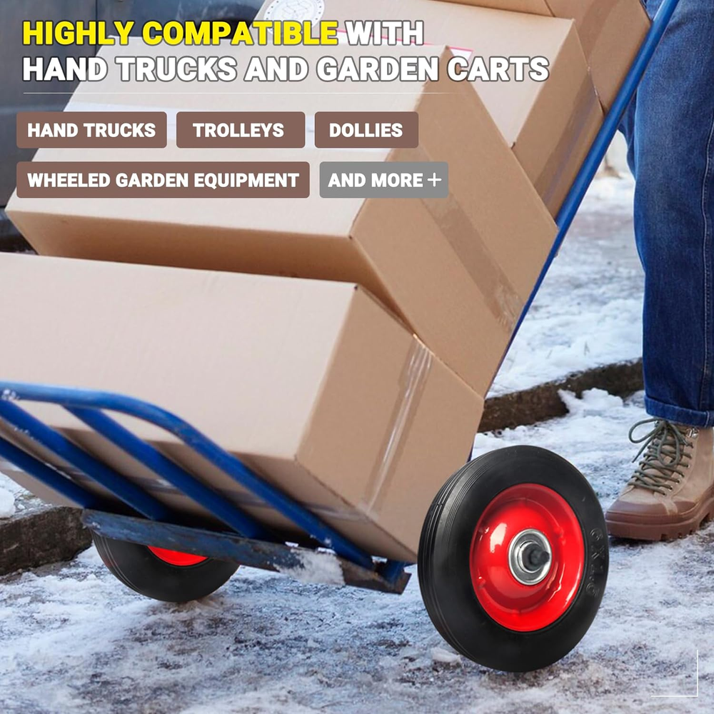 (2-Pack) 6” X 1.5” Flat Free Solid Rubber Wheel Assemblies - Replacement Hand T