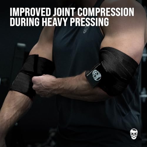 Weightlifting Elbow Wraps (1 Pair) - Flexible 40'' Elbow Compression Black