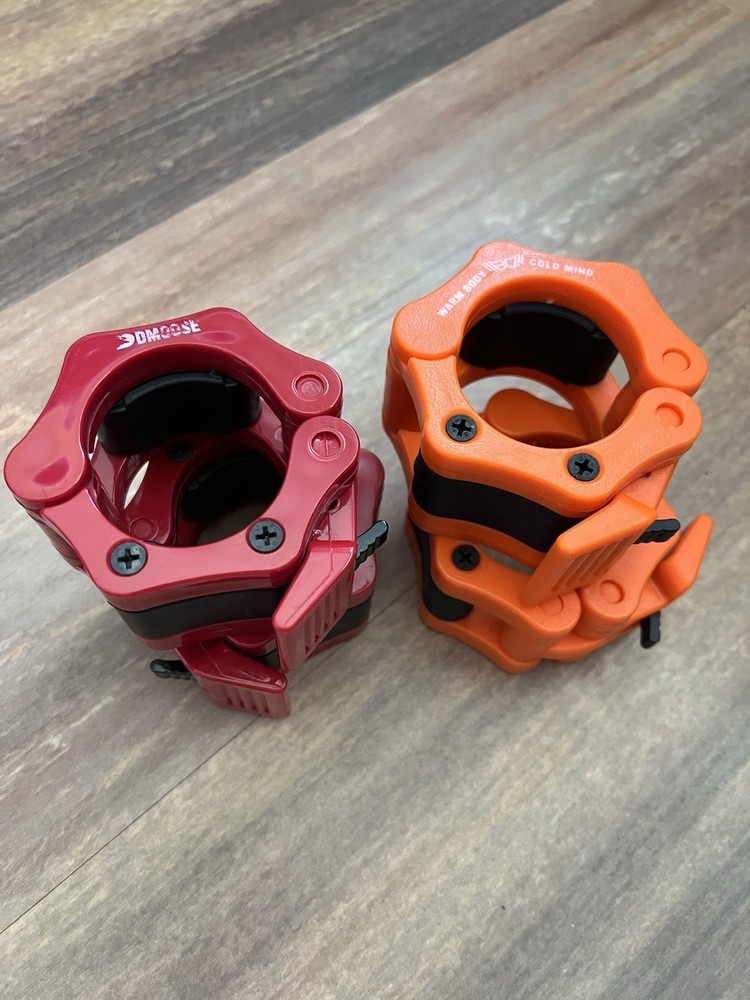 DMoose Olympic Barbell Collars Quick Release Weight Clamps 2” Pair Red & Orange