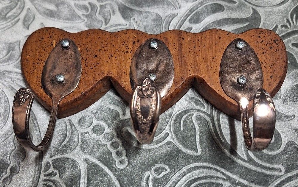 Spoon Hooks Coat Rack Bronze Tone Solid Wood