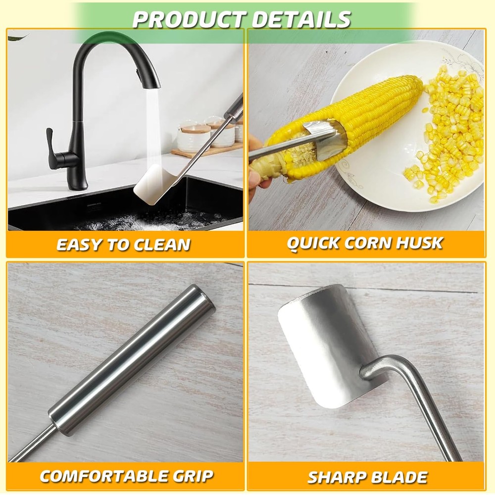 Corn Peeler, Corn Stripper, Long Handle Stainless Steel Corn Stripping Too Th...