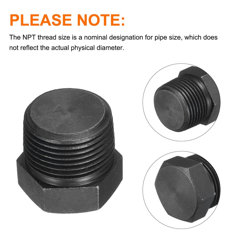 3/4 NPT Male Outer Head Hex Thread Socket Pipe Plug Fitting, 5Pcs, Black