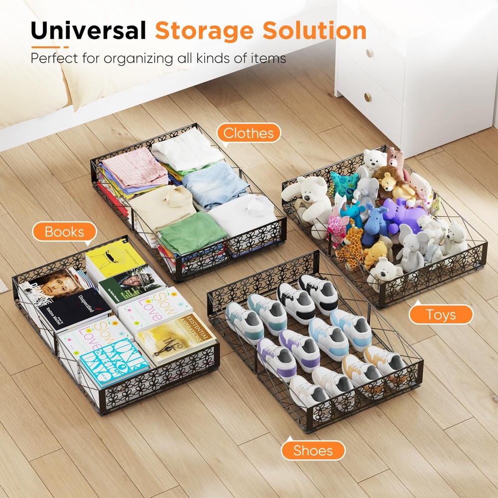 Under Bed Storage with Wheels, Rollable Under Bed Storage Container, Foldable...