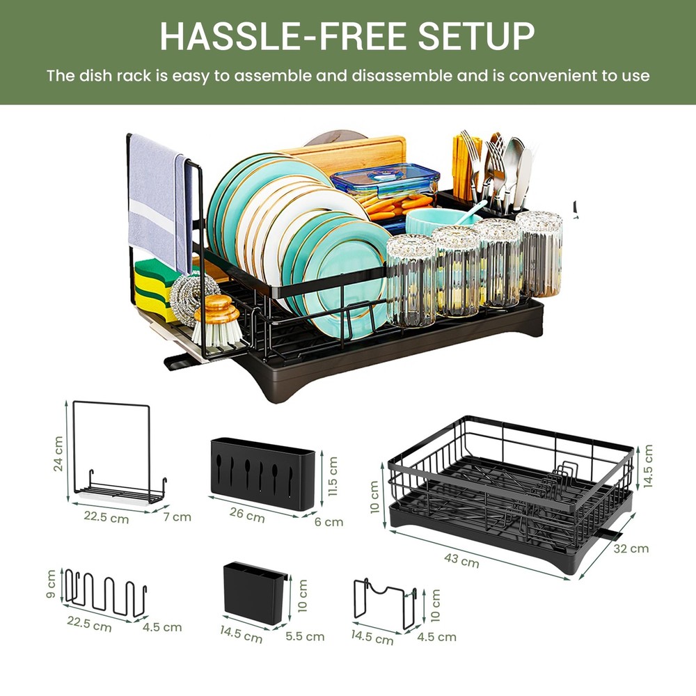 1 Tier Dish Drying Rack with Drainboard – Rust Resistant Iron Kitchen Dish Ra...