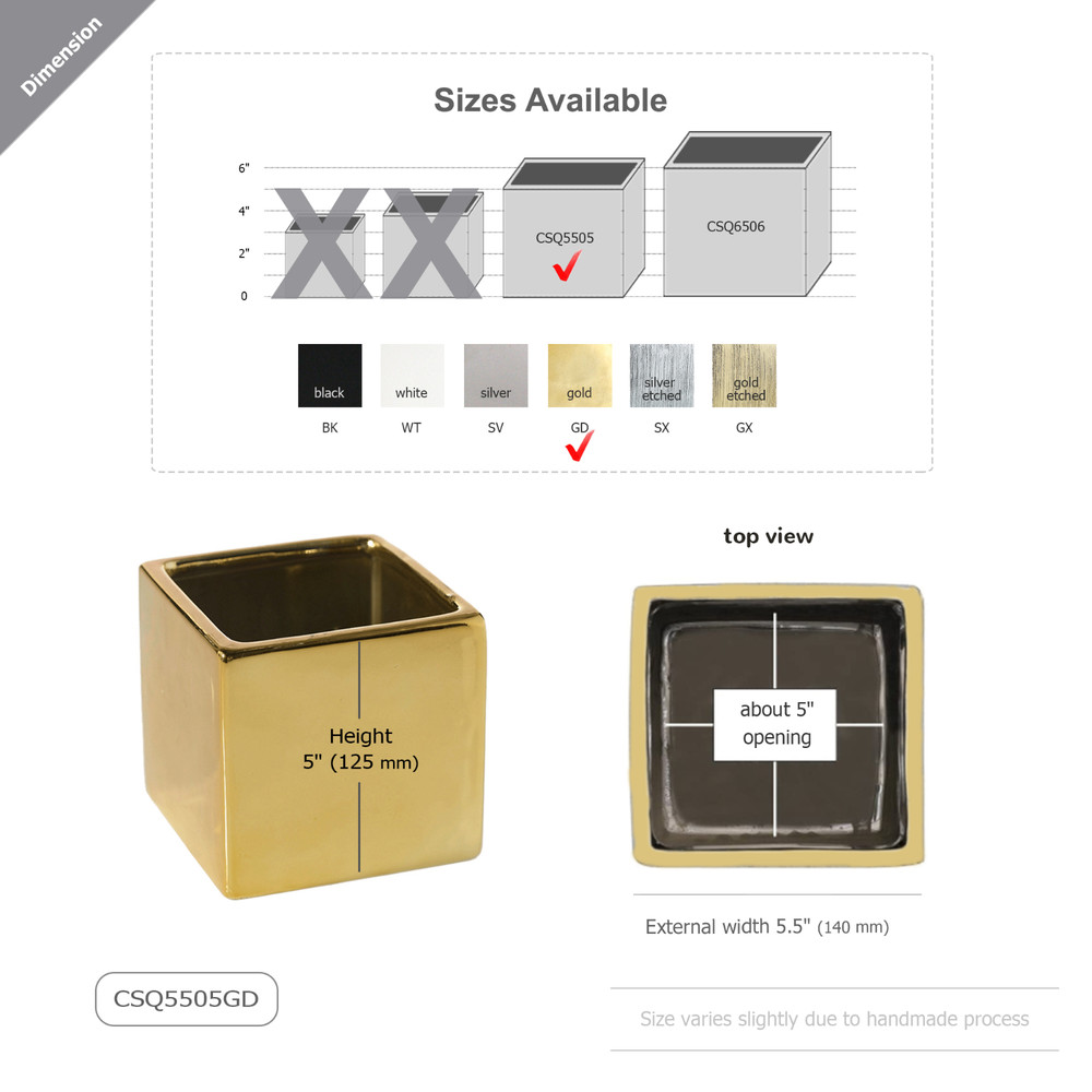 Gold Square Cube 5.5x5"H | Floral Container | Wholesale, 6 Pcs