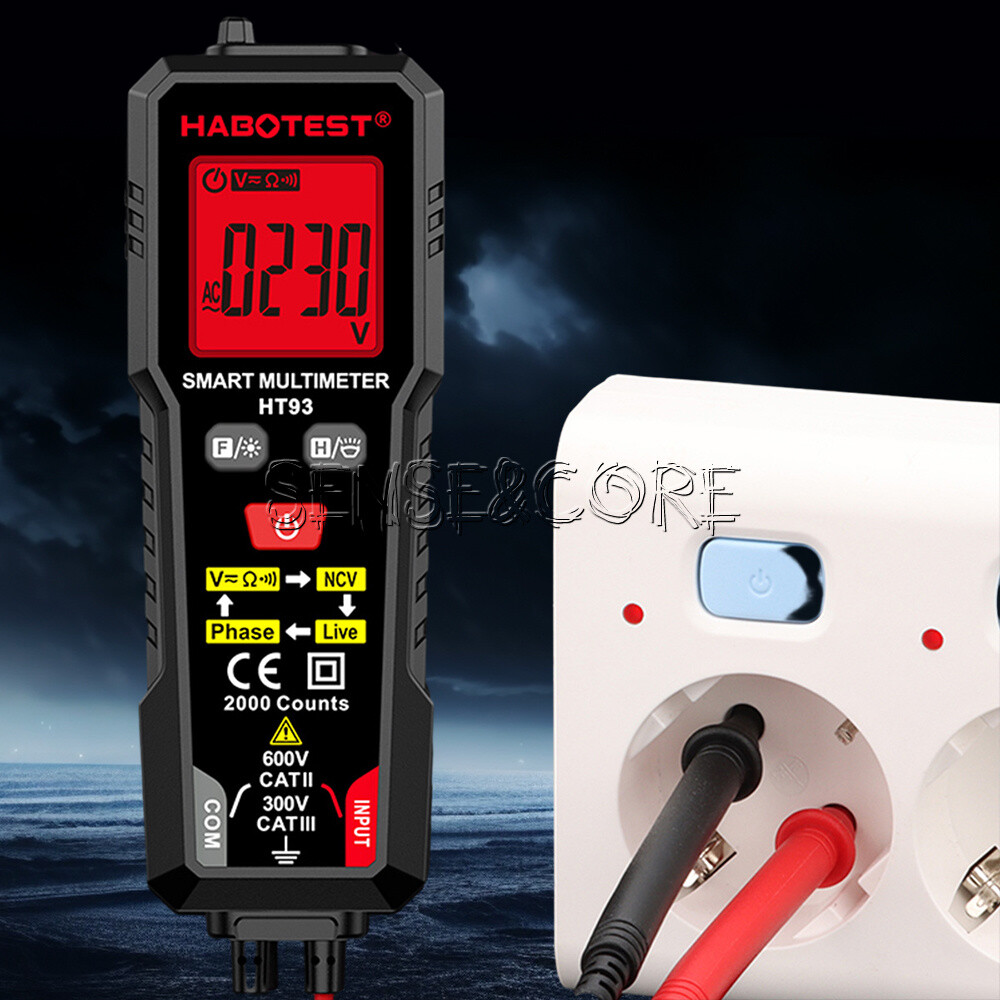 HT93 Digital Multimeter Smart Meter 2000 Counts AC Voltage NCV Tester Car Range-