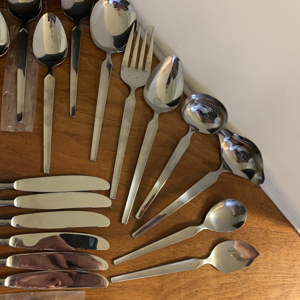 Haddon Hall MCM Modern Stainless Silverware Flatware 48pc Serving Pcs Japan