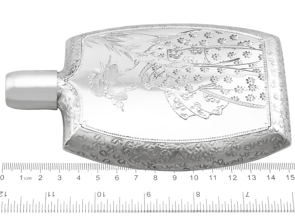 Antique Japanese Silver Hip Flask Circa 1900