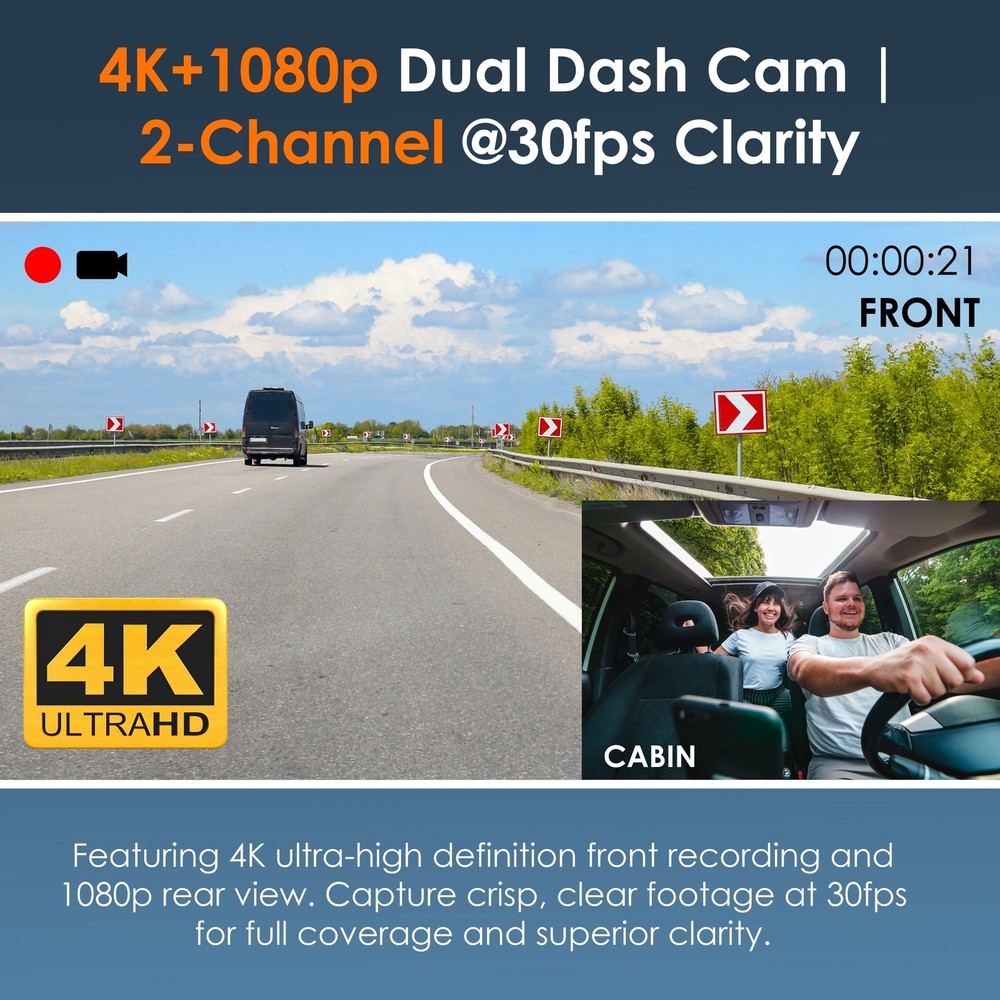 Rexing - R316 4K GPS WiFi Front & Cabin Cam - Black