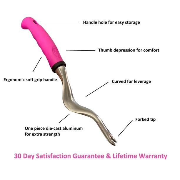 Garden Guru Pink Hand Weeder Tool with Ergonomic Handle, Rust Resistant