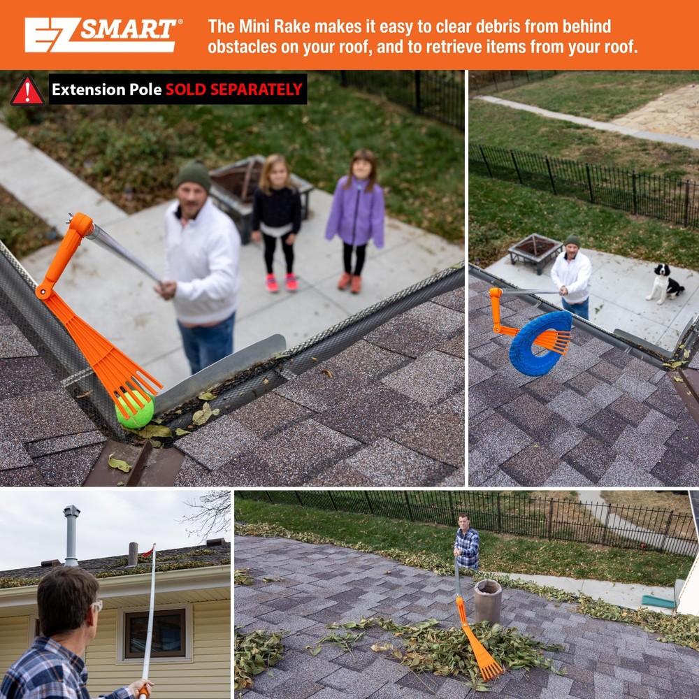 Mini Rake Head – Gutter Rake Tool for Removing Leaves & Debris from Roofs, Gu...