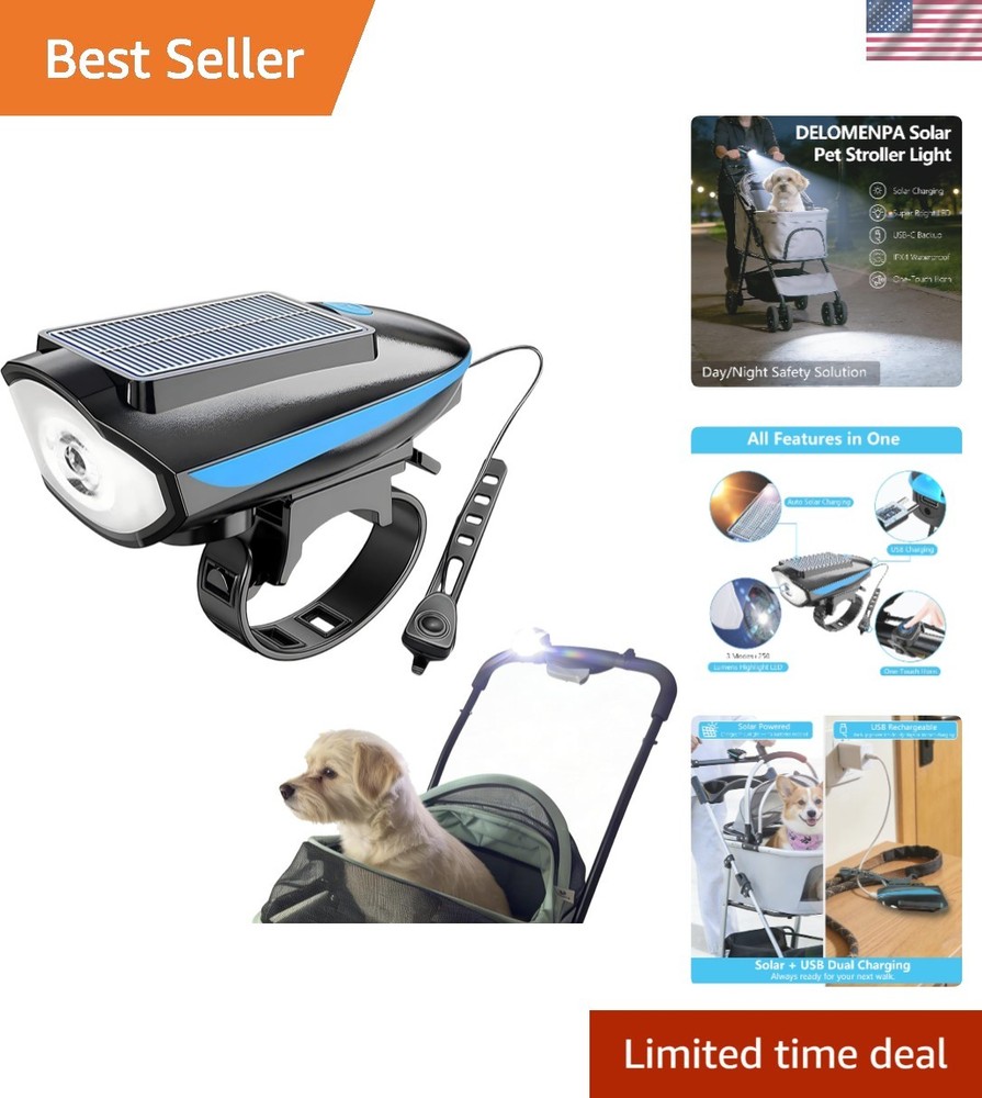 3-Mode Clip-On Pet Stroller Light: Solar & USB Rechargeable, Waterproof Design