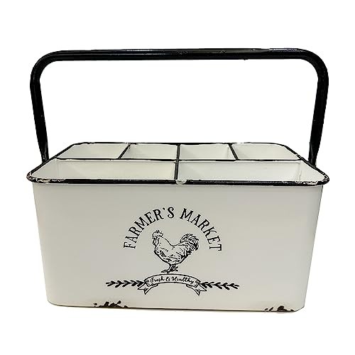 Distressed White Rustic Metal Silverware Caddy distressed white and black