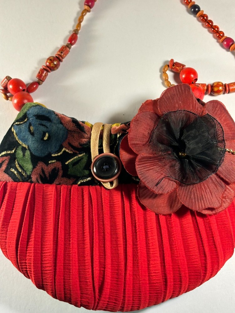 Boho over the shoulder small to medium purse with beaded handle, grandma core