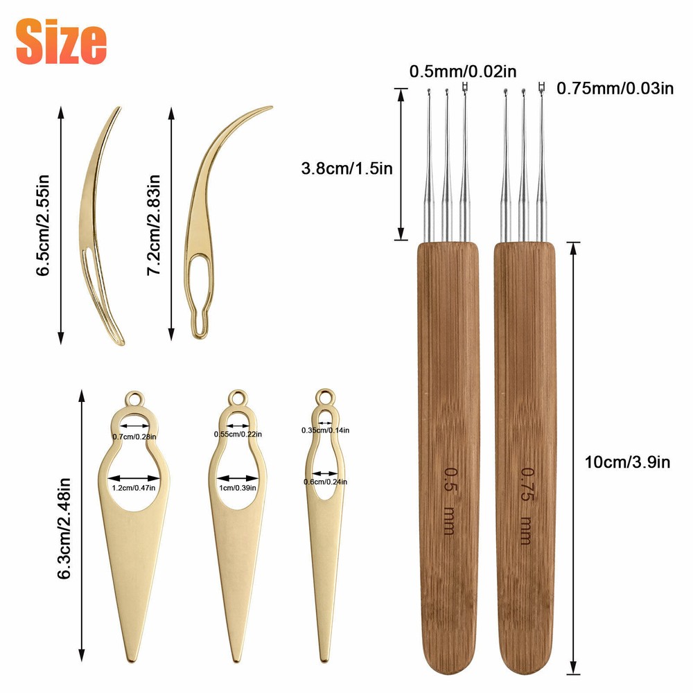 11Pcs Bamboo Handle Crochet Dreadlock Hook Needle Tool Braiding Hair Making Tool