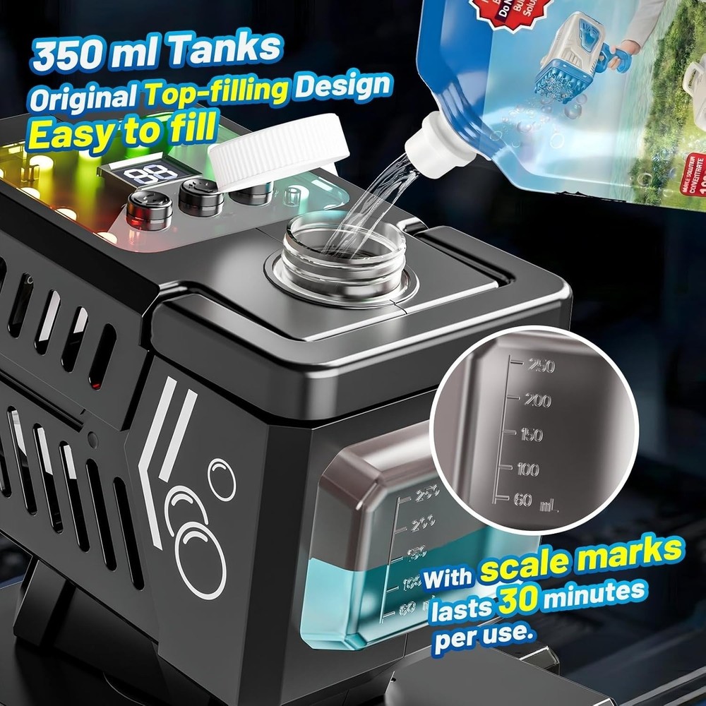 Upgraded bubble machine with remote control and automatic rotation RGB lights
