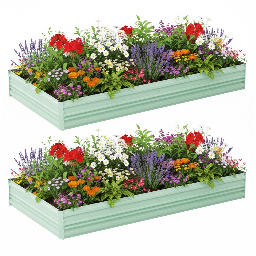 2Pack 7.5x4x1ft Outdoor Galvanized Raised Garden Beds Rust-Resistant Planter Box