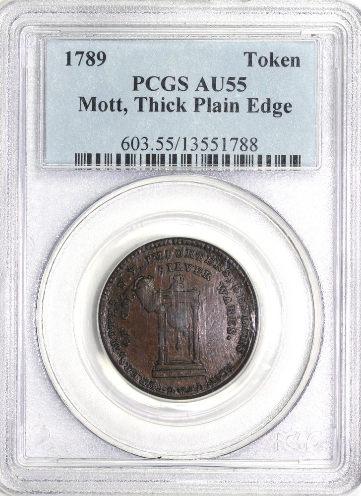 1789 Thick Planchet Plain Edge Mott Token PCGS AU 55
