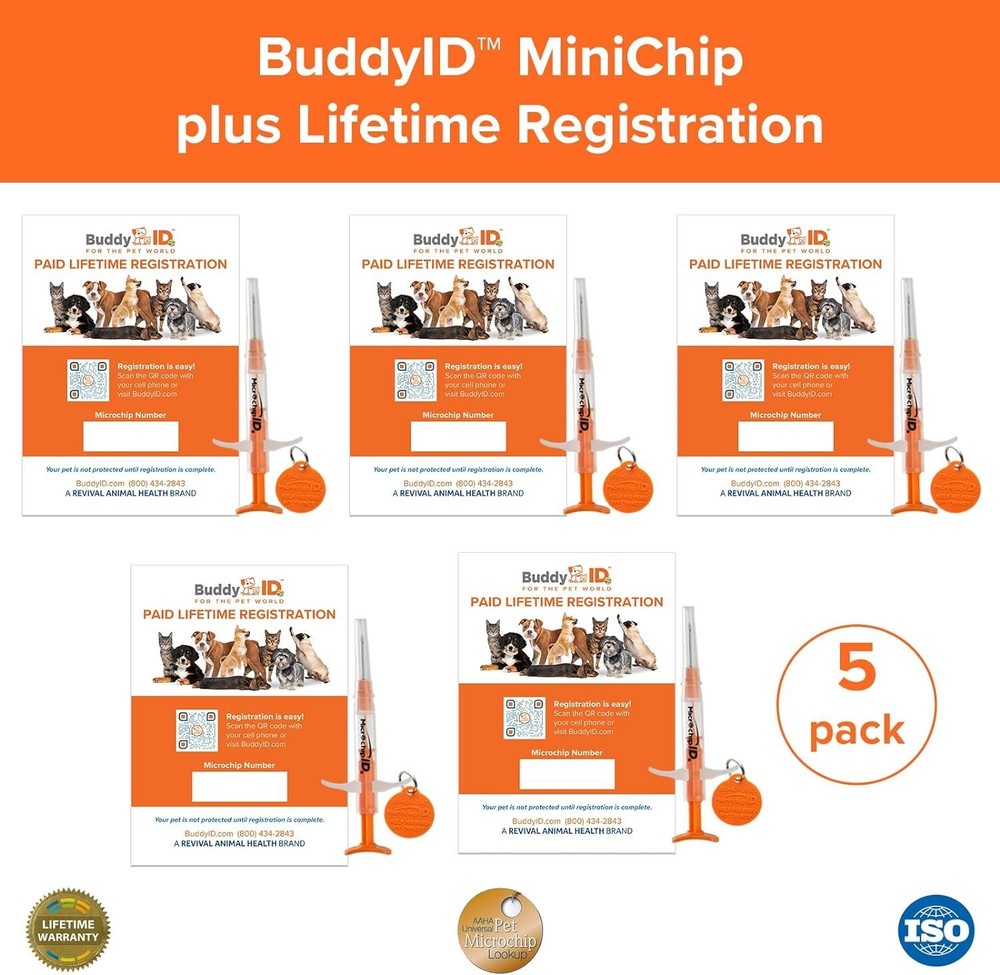 Buddy ID Pet Microchip Plus Lifetime Registration 5 Pack